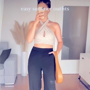 Zara Sand Crossed Halter Top